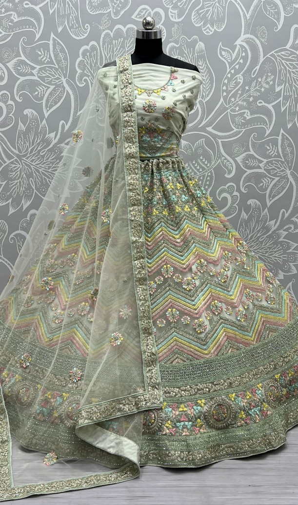 Pista Thread embroidered combine with zari work lehenga choli 